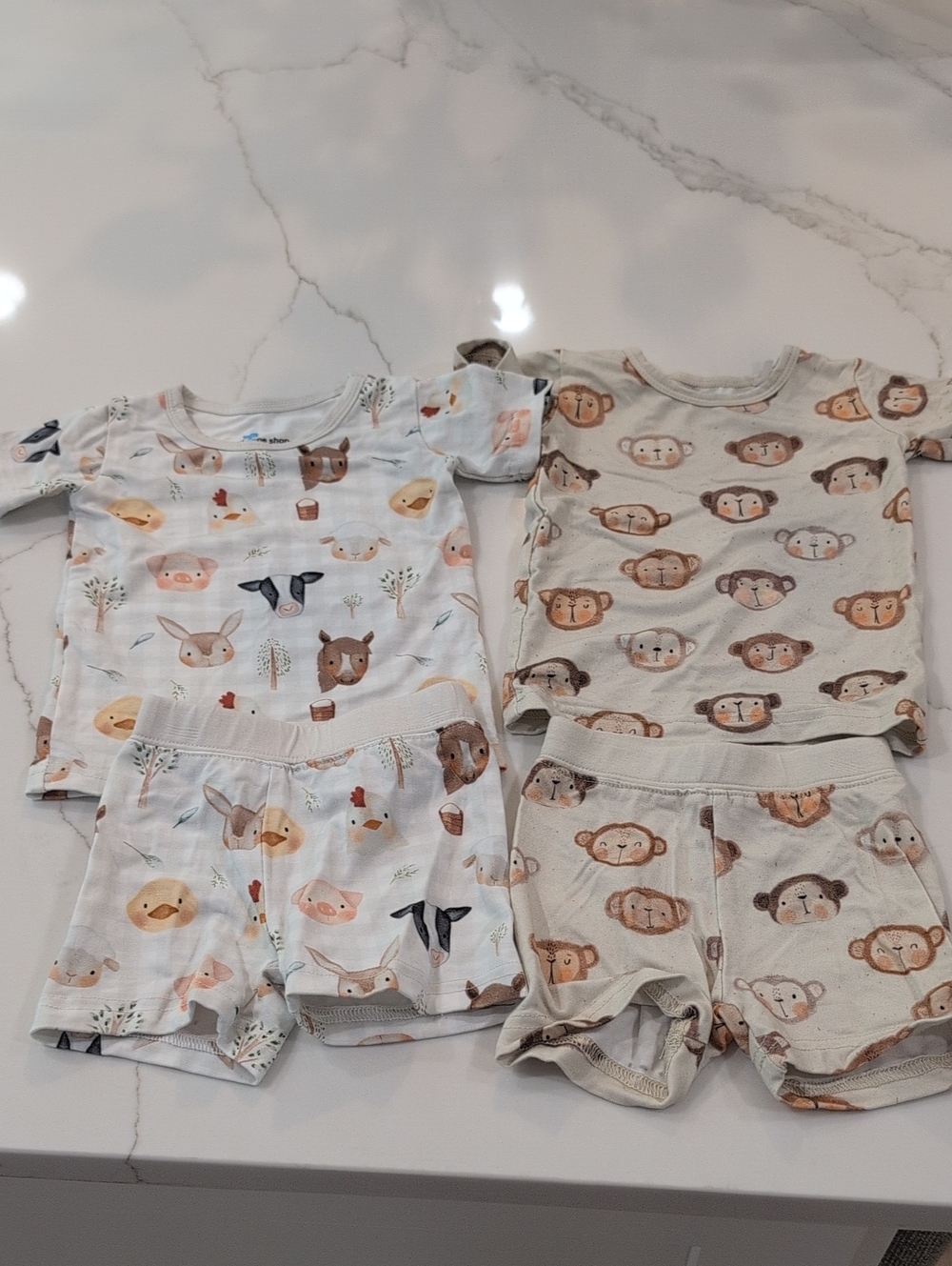 Toddler Animal Print Short Sleeve Pajama Set - Neutral Multi